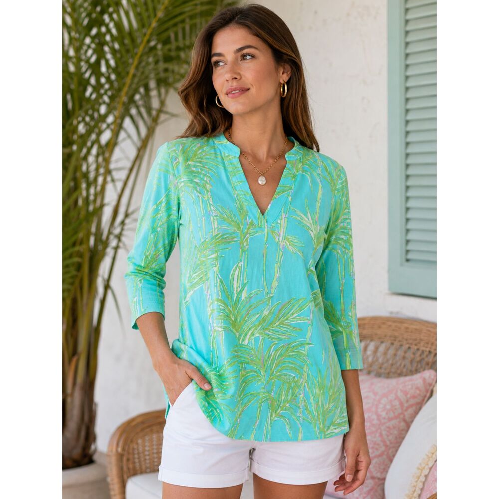 Lilly Pulitzer Joy Top Big Bam Bamboo Knit Tunic Green Blue Size S